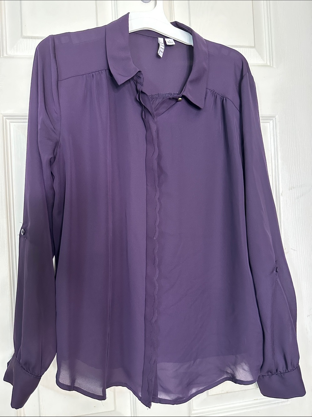 Elle Purple Scalloped Button-Front Blouse